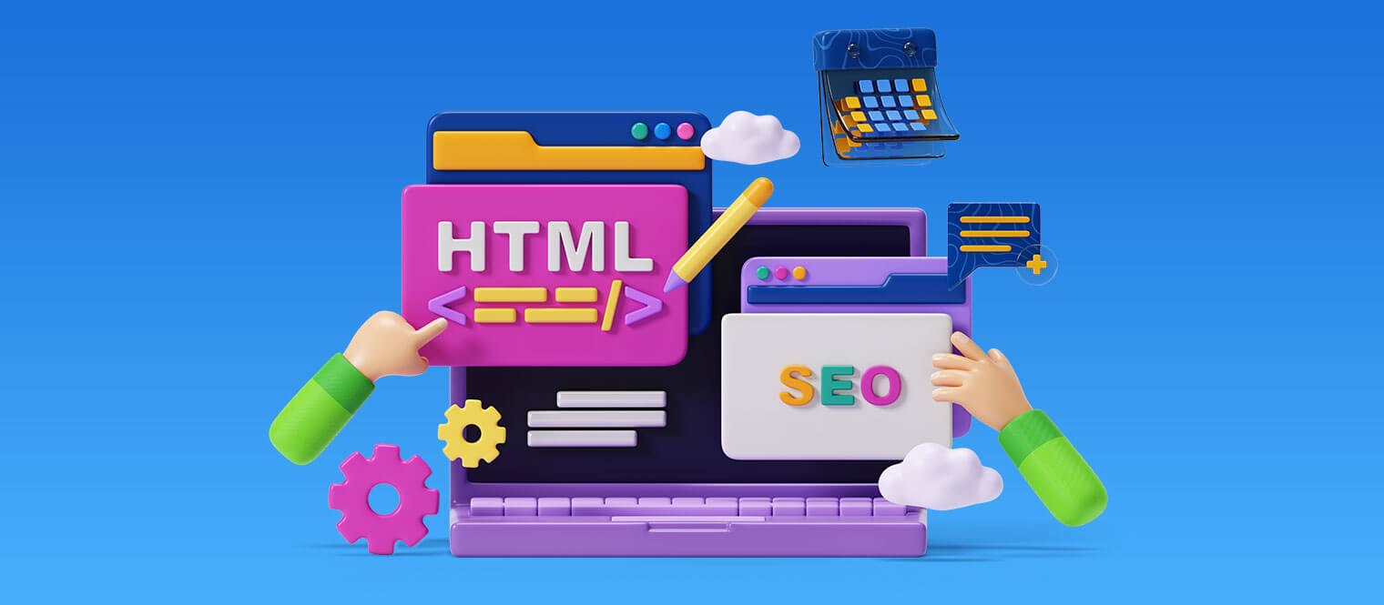A HTML and SEO graphic.