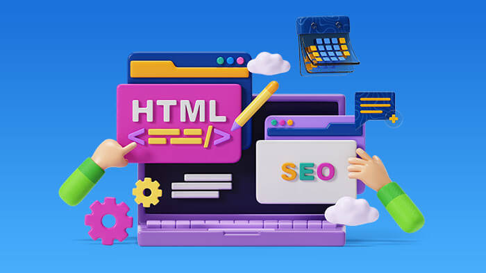 A HTML and SEO graphic.