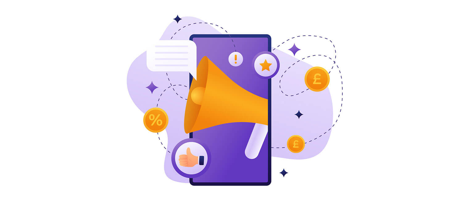 Mobile with a megaphone graphic.