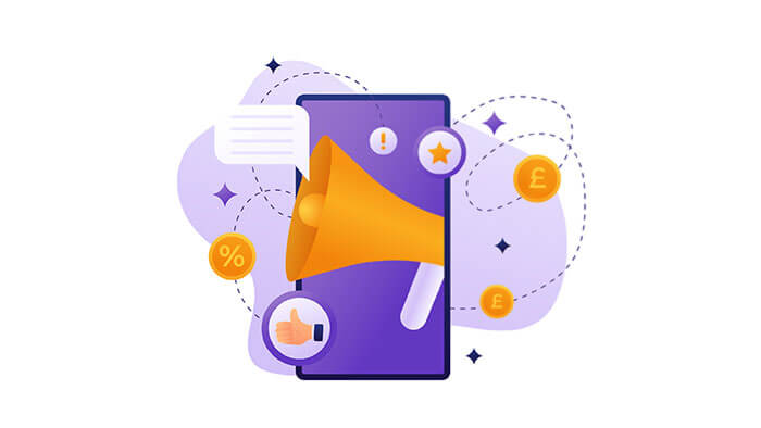 Mobile with a megaphone graphic.