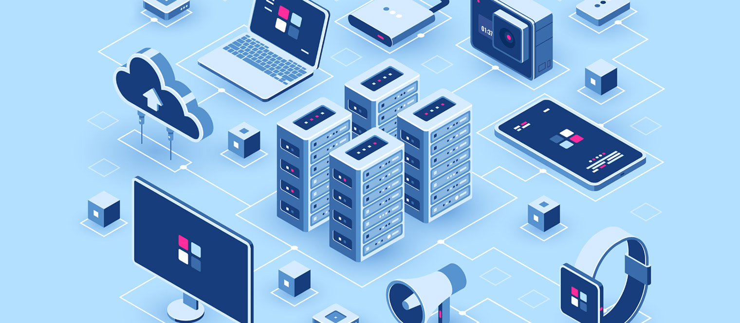 Various technical graphics on a blue background