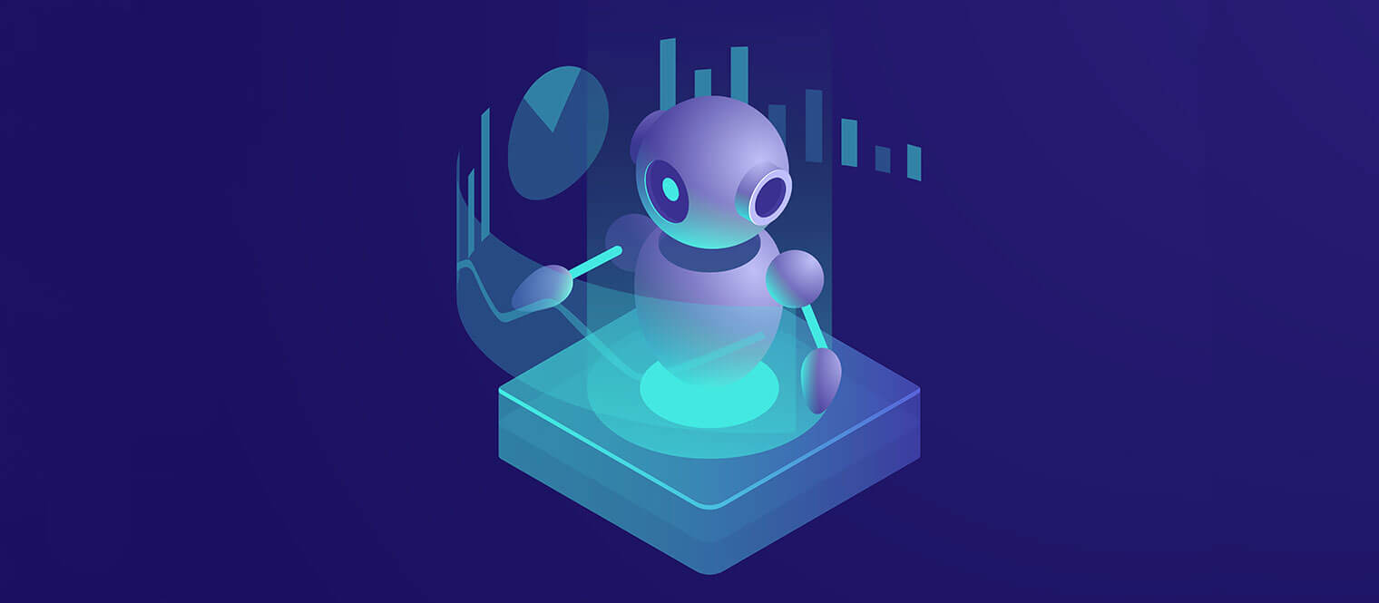 Robot with data graphic.