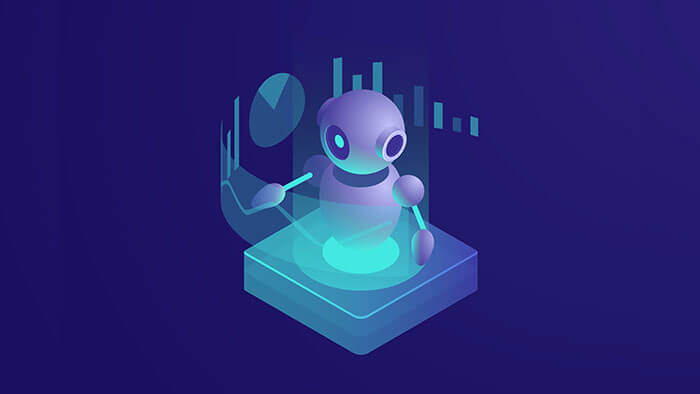 Robot with data graphic.