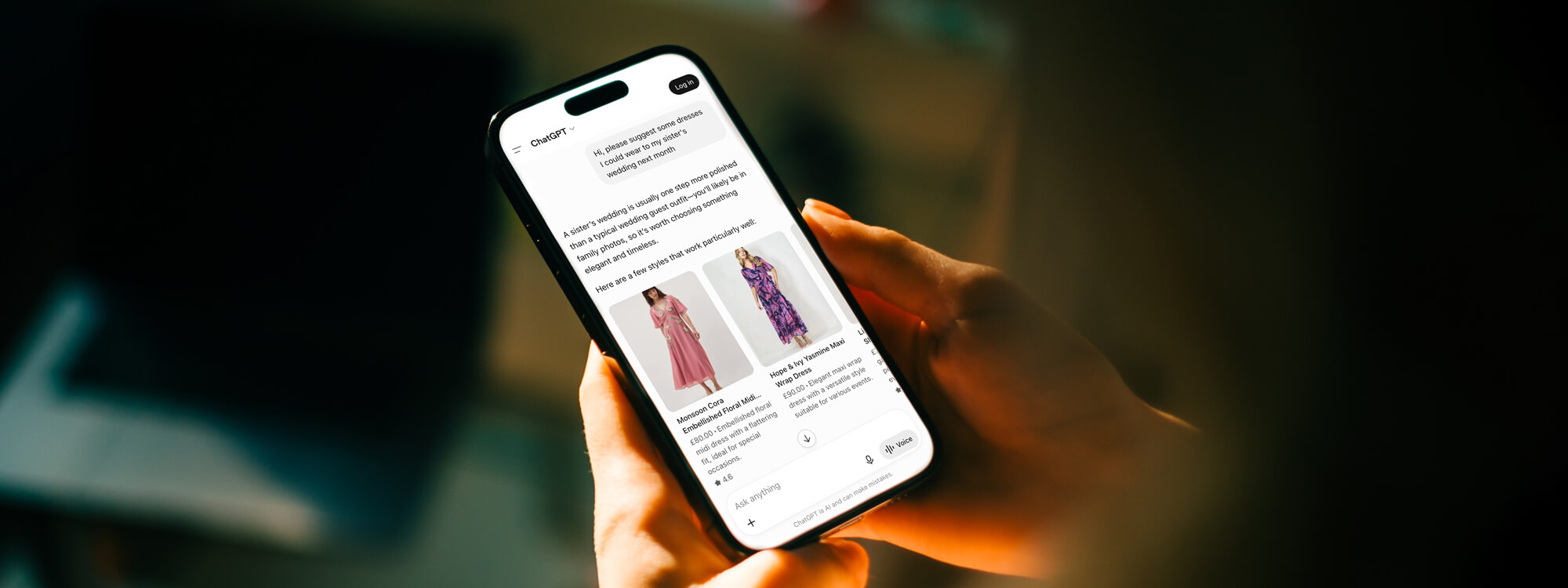 a woman using ChatGPT on her phone featuring fashion ads