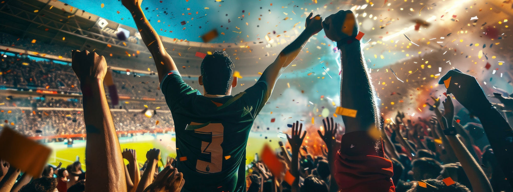 a crowd of football fans cheering