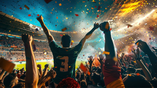 a crowd of football fans cheering