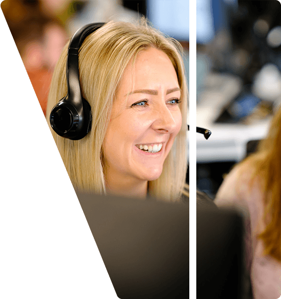 Hayley wearing a headset.