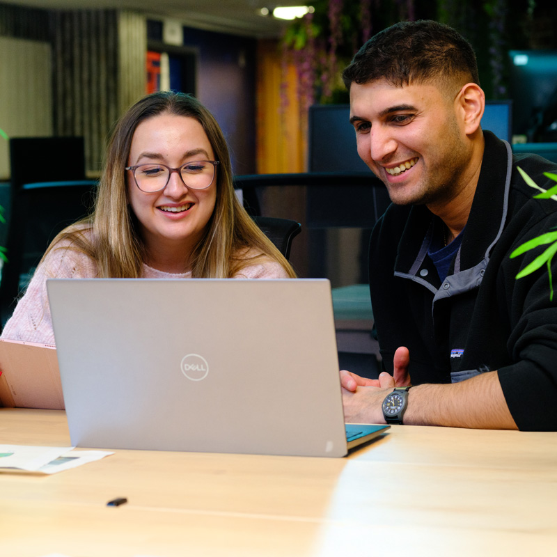 Olivia and Birju at the Bristol office