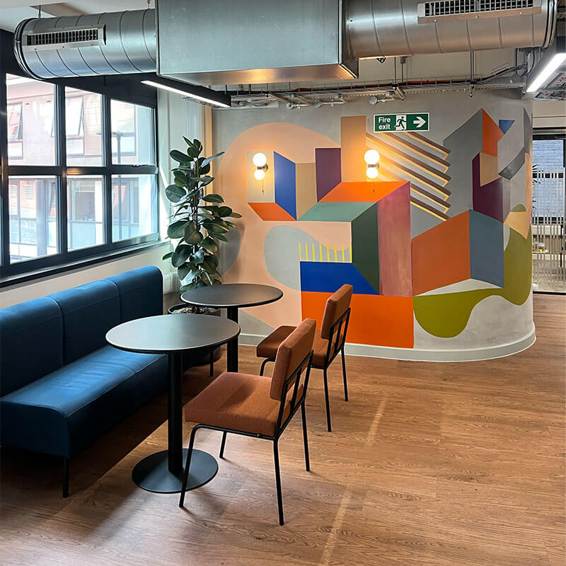 London sofa and table area.