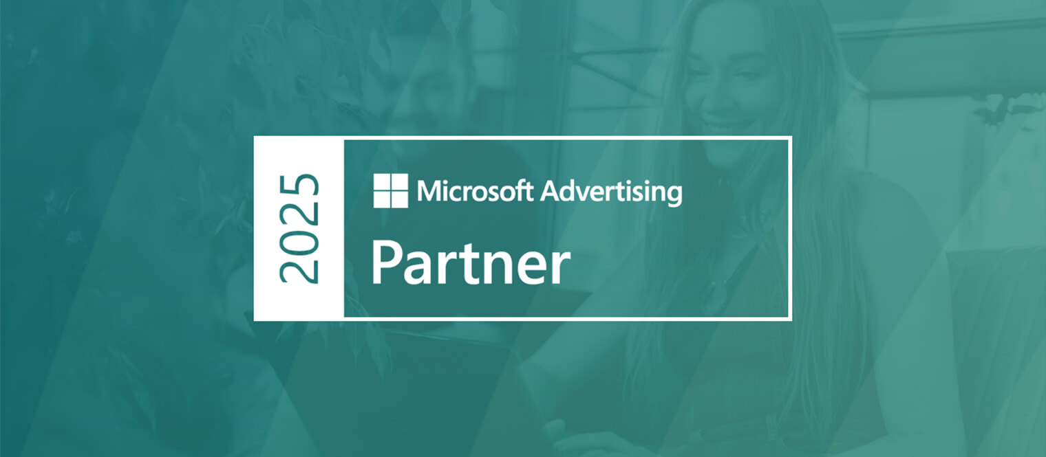 the Microsoft Advertising Partner 2025 logo against a turquoise background