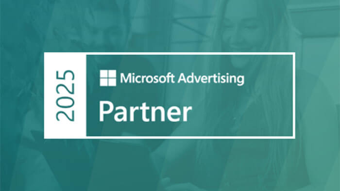 the Microsoft Advertising Partner 2025 logo against a turquoise background