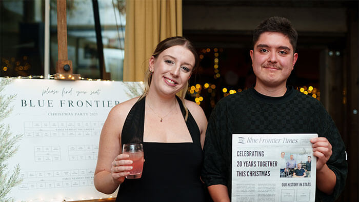 Staff celebrating Christmas and Blue Frontier's Year of 20s.