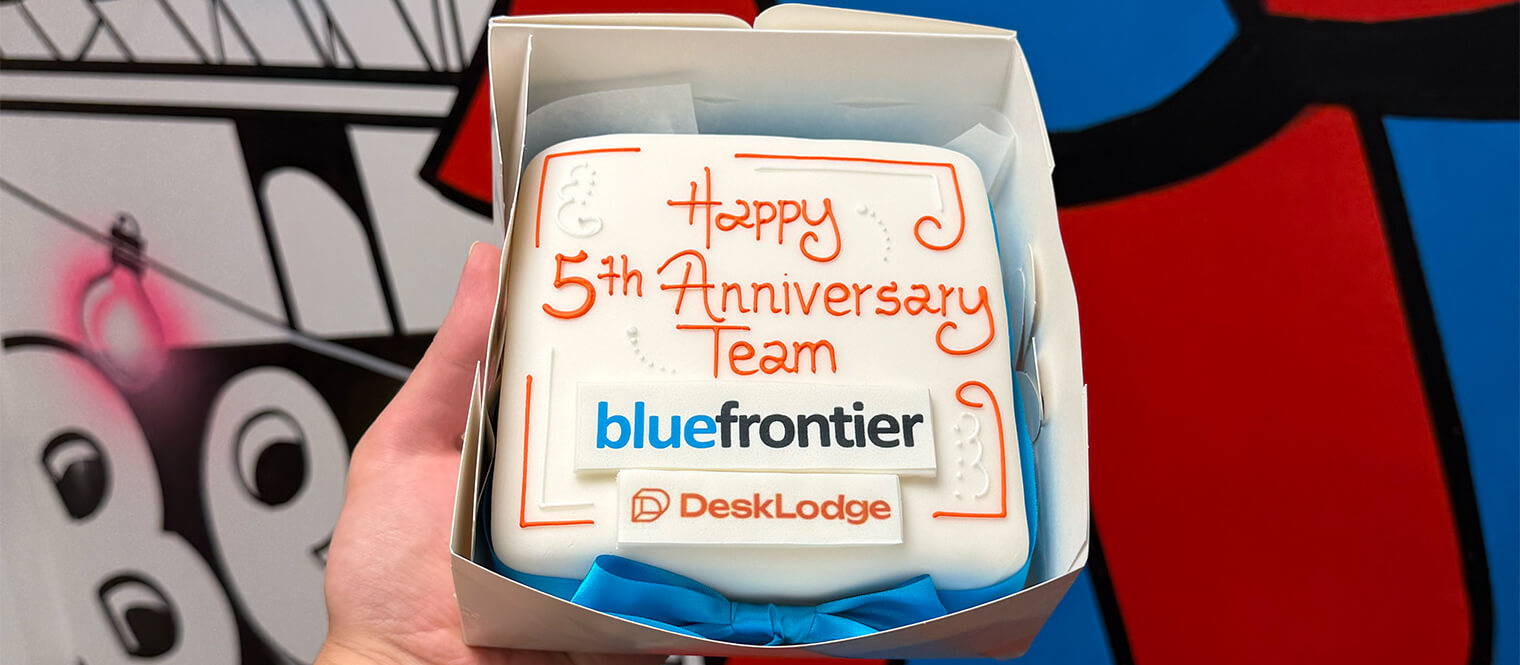 Blue Frontier anniversary cake from DeskLodge.