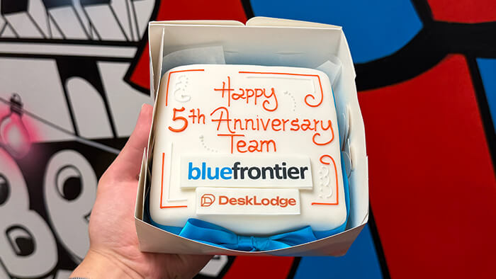 Blue Frontier anniversary cake from DeskLodge.