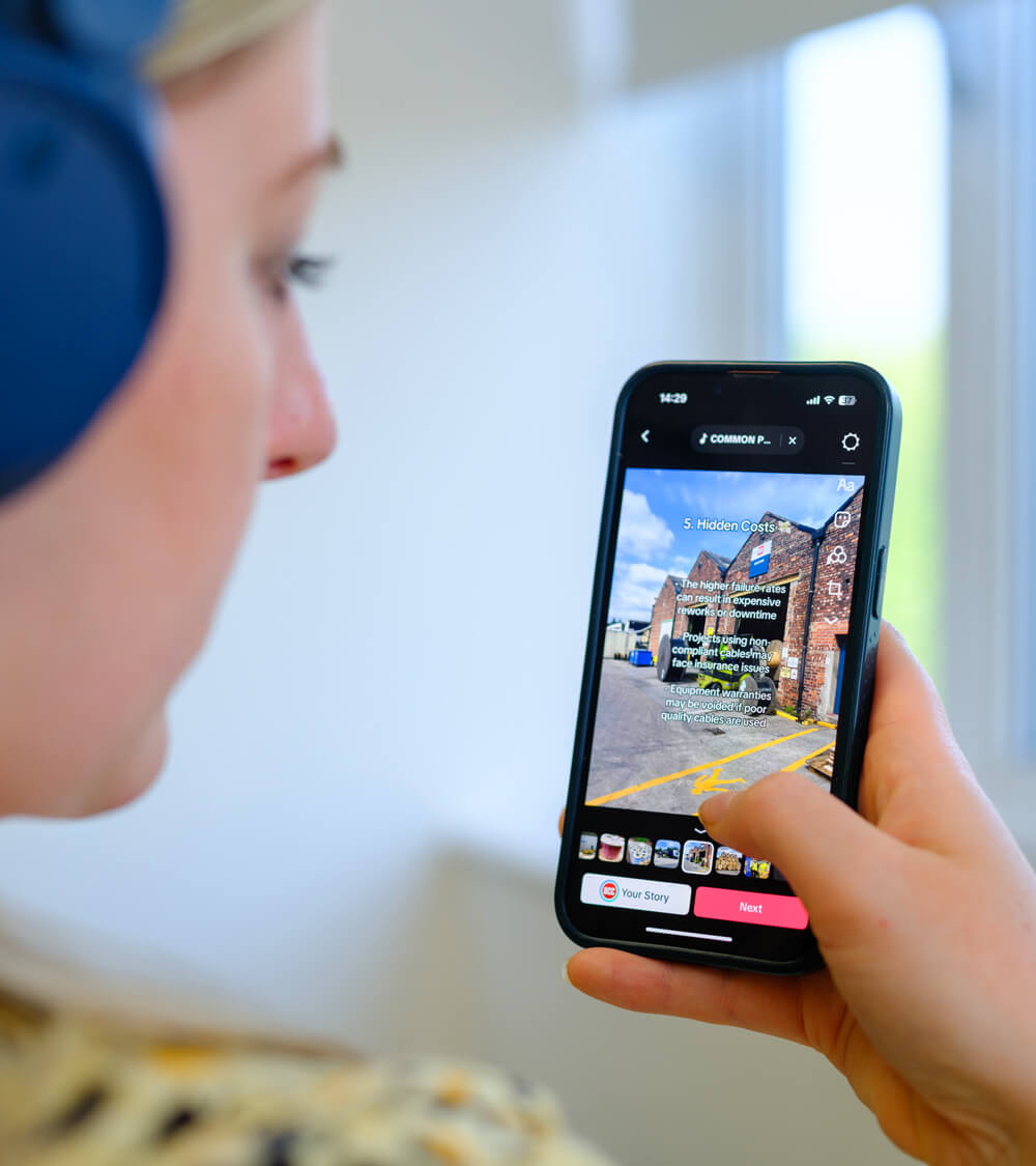 a woman watching a video using social media on her phone