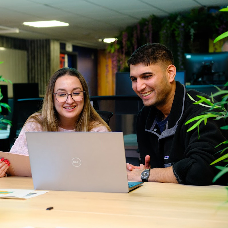 Olivia and Birju in Bristol Office