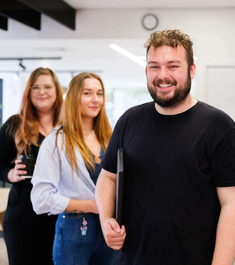 Charlotte, Wiktoria and Dan in the Southampton office