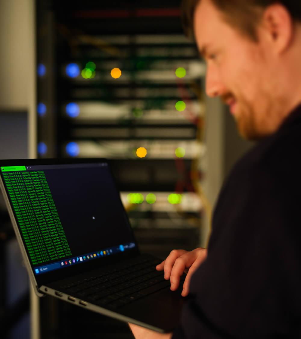 an IT specialist running a security check on an in-house server